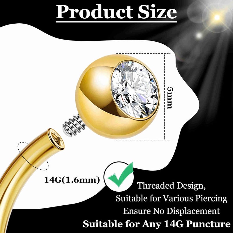 Masedy 3PCS 14G Titanium Replacement Balls for Piercing Internally Threaded Belly Button Piercing CZ Nipple Tongue Industrial Ring Top Piercing Jewelry Parts 5mm - Image 2